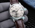 Replica Omega Watch Grey Dial Silver Bezel Brown Leather Strap 39mm